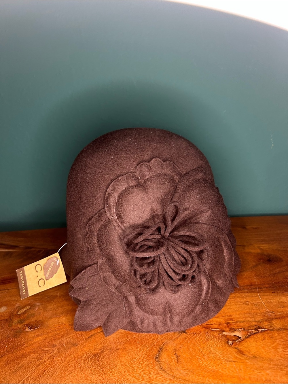 Felt Floral Cloche Hat in Deep Brown